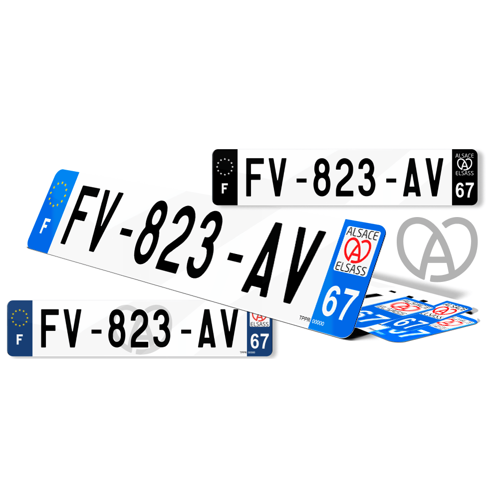Autocollants Plaque Immatriculation Département 67 Bas-Rhin - Lot De 4 Stickers (avant/arrière) - 45x100 Mm, Vinyle Haute Tenue Anti-UV - Fabriqué En France - 8