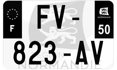 Plaque d'immatriculation moto noire fond logo Manche 50