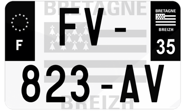 Plaque d'immatriculation moto noire fond logo Ille-et-Vilaine 35