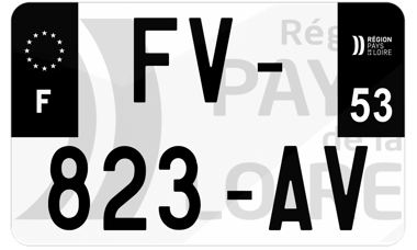Plaque d'immatriculation moto noire fond logo Mayenne 53
