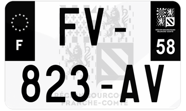 Plaque d'immatriculation moto noire fond logo Nièvre 58