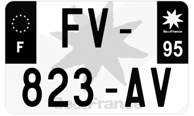 Plaque d'immatriculation moto noire fond logo Val-d'Oise 95