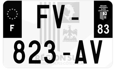 Plaque d'immatriculation moto noire fond logo Var 83
