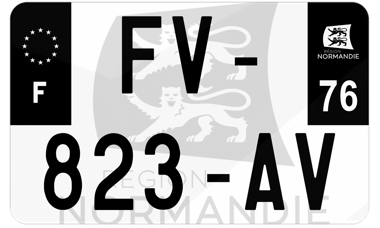 Plaque d'immatriculation moto noire fond logo Seine-Maritime 76