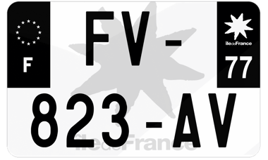 Plaque d'immatriculation moto noire fond logo Seine-et-Marne 77