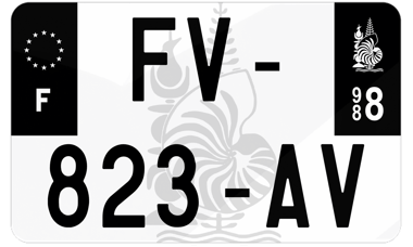 Plaque d'immatriculation moto noire fond logo Nouvelle-Calédonie 988