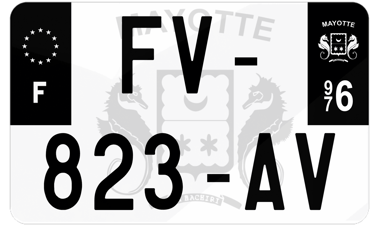 Plaque d'immatriculation moto noire fond logo Mayotte 976