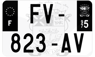 Plaque d'immatriculation moto noire fond logo Saint Pierre et Miquelon 975