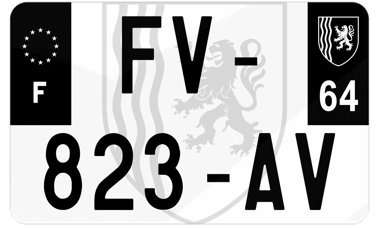 Plaque d'immatriculation moto noire fond logo Pyrénées-Atlantiques 64