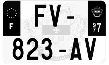 Plaque d'immatriculation moto noire fond logo Saint-Barthélemy 977