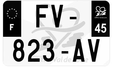 Plaque d'immatriculation moto noire fond logo Loiret 45