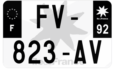 Plaque d'immatriculation moto noire fond logo Hauts-de-Seine 92