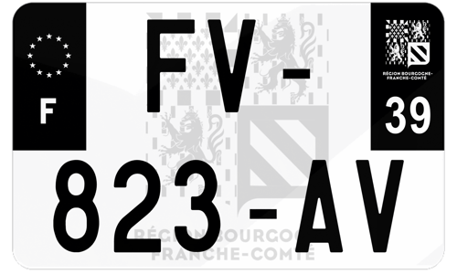 Plaque d'immatriculation moto noire fond logo Jura 39