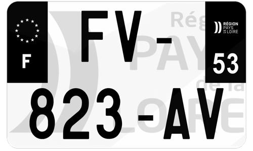 Plaque d'immatriculation moto noire fond logo Mayenne 53