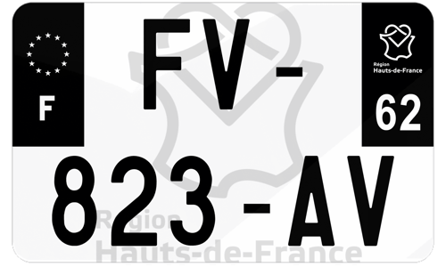 Plaque d'immatriculation moto noire fond logo Pas-de-Calais 62