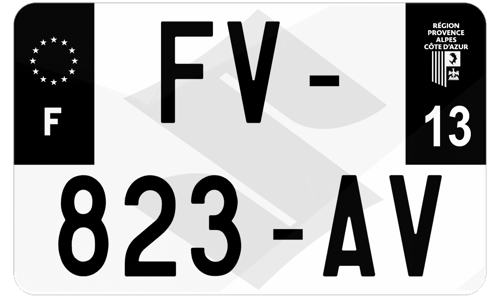 Plaque d'immatriculation moto noire fond logo Suzuki