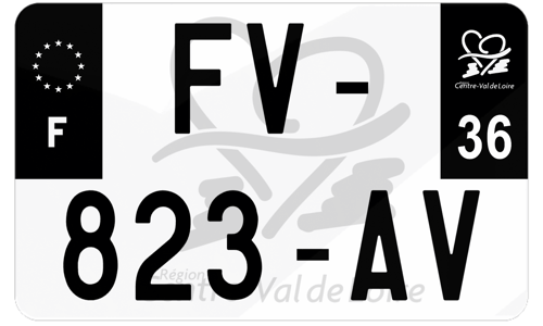 Plaque d'immatriculation moto noire fond logo Indre 36
