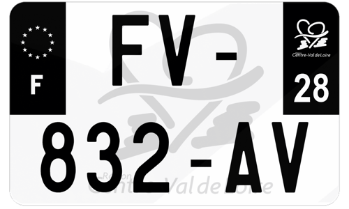 Plaque d'immatriculation moto noire fond logo Eure-et-Loire 28