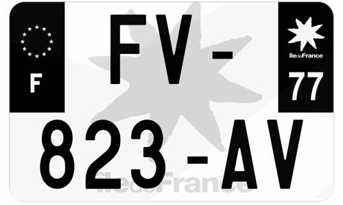 Plaque d'immatriculation moto noire fond logo Seine-et-Marne 77
