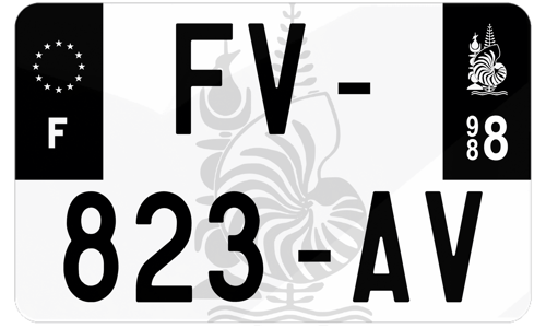 Plaque d'immatriculation moto noire fond logo Nouvelle-Calédonie 988