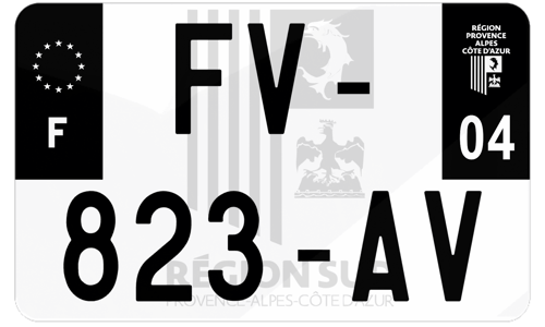 Plaque d'immatriculation moto noire fond logo Alpes-de-haute-Provence 04