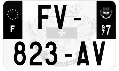 Plaque d'immatriculation moto noire fond logo Saint-Barthélemy 977