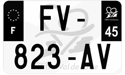Plaque d'immatriculation moto noire fond logo Loiret 45