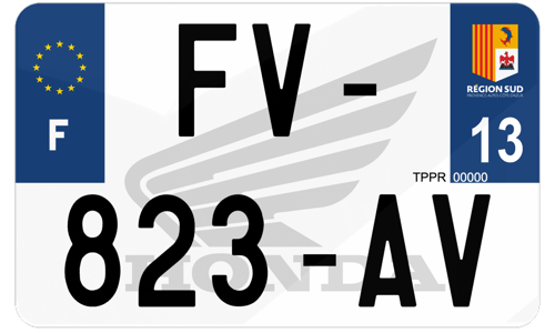 Plaque d'immatriculation moto fond logo Honda