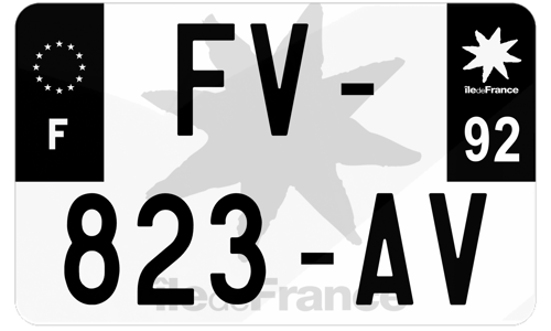 Plaque d'immatriculation moto noire fond logo Hauts-de-Seine 92