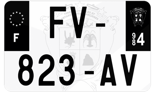 Plaque d'immatriculation moto noire fond logo Terres Australes et Antarctiques Françaises 984