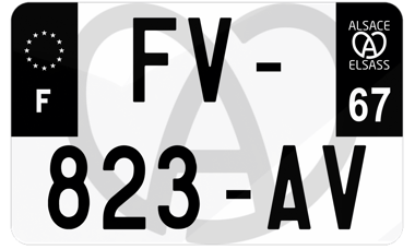 Plaque d'immatriculation moto noire fond logo Bas-Rhin 67