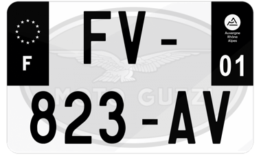 Plaque d'immatriculation moto noire fond logo Guzzi Moto