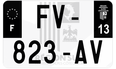 Plaque d'immatriculation moto noire fond logo Bouches-du-Rhône 13