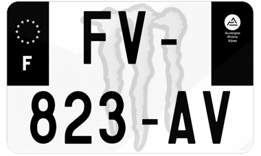 Plaque d'immatriculation moto noire fond logo Monster