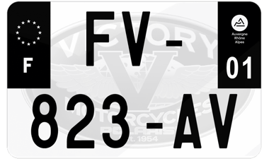 Plaque d'immatriculation moto noire fond logo Victory