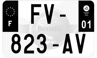 Plaque d'immatriculation moto noire fond logo Benelli
