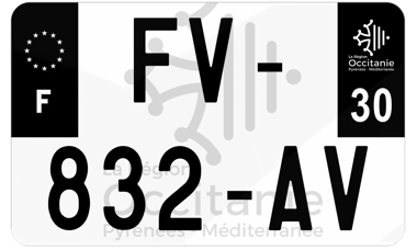 Plaque d'immatriculation moto noire fond logo Gard 30