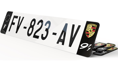 Plaque immatriculation Porsche Noire blason et picto 911