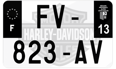 Plaque d'immatriculation noire moto fond logo Harley Davidson