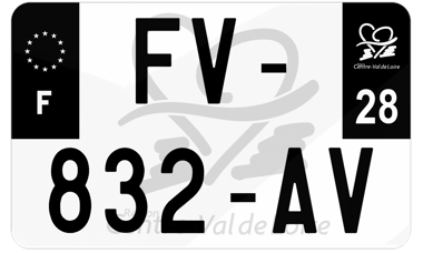 Plaque d'immatriculation moto noire fond logo Eure-et-Loire 28