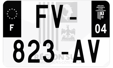 Plaque d'immatriculation moto noire fond logo Alpes-de-haute-Provence 04