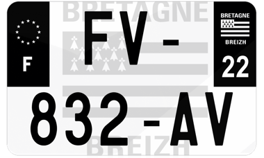 Plaque d'immatriculation moto noire fond logo Côtes-d'Armor 22