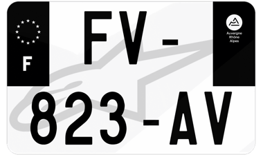 Plaque d'immatriculation moto noire fond logo Alpinestars