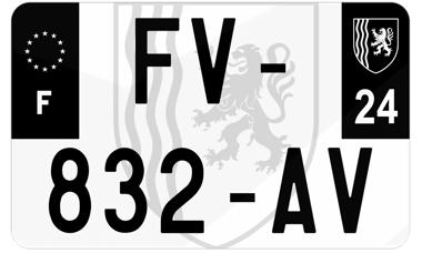 Plaque d'immatriculation moto noire fond logo Dordogne 24