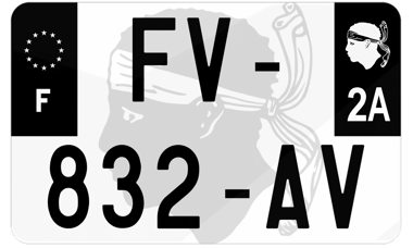 Plaque d'immatriculation moto noire fond logo Corse-du-Sud 2A