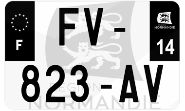 Plaque d'immatriculation moto noire fond logo Calvados 14
