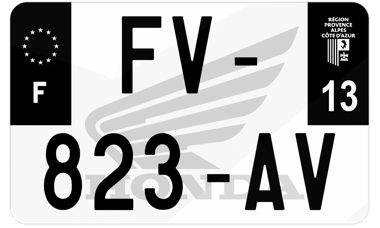 Plaque d'immatriculation moto noire fond logo Honda