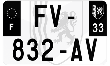 Plaque d'immatriculation moto noire fond logo Gironde 33