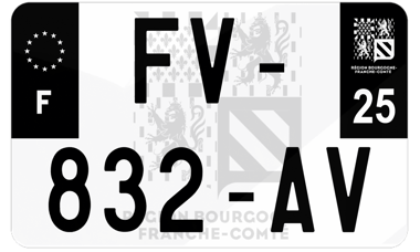 Plaque d'immatriculation moto noire fond logo Doubs 25