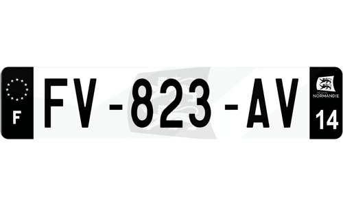 Plaque immatriculation noire fond logo Normandie